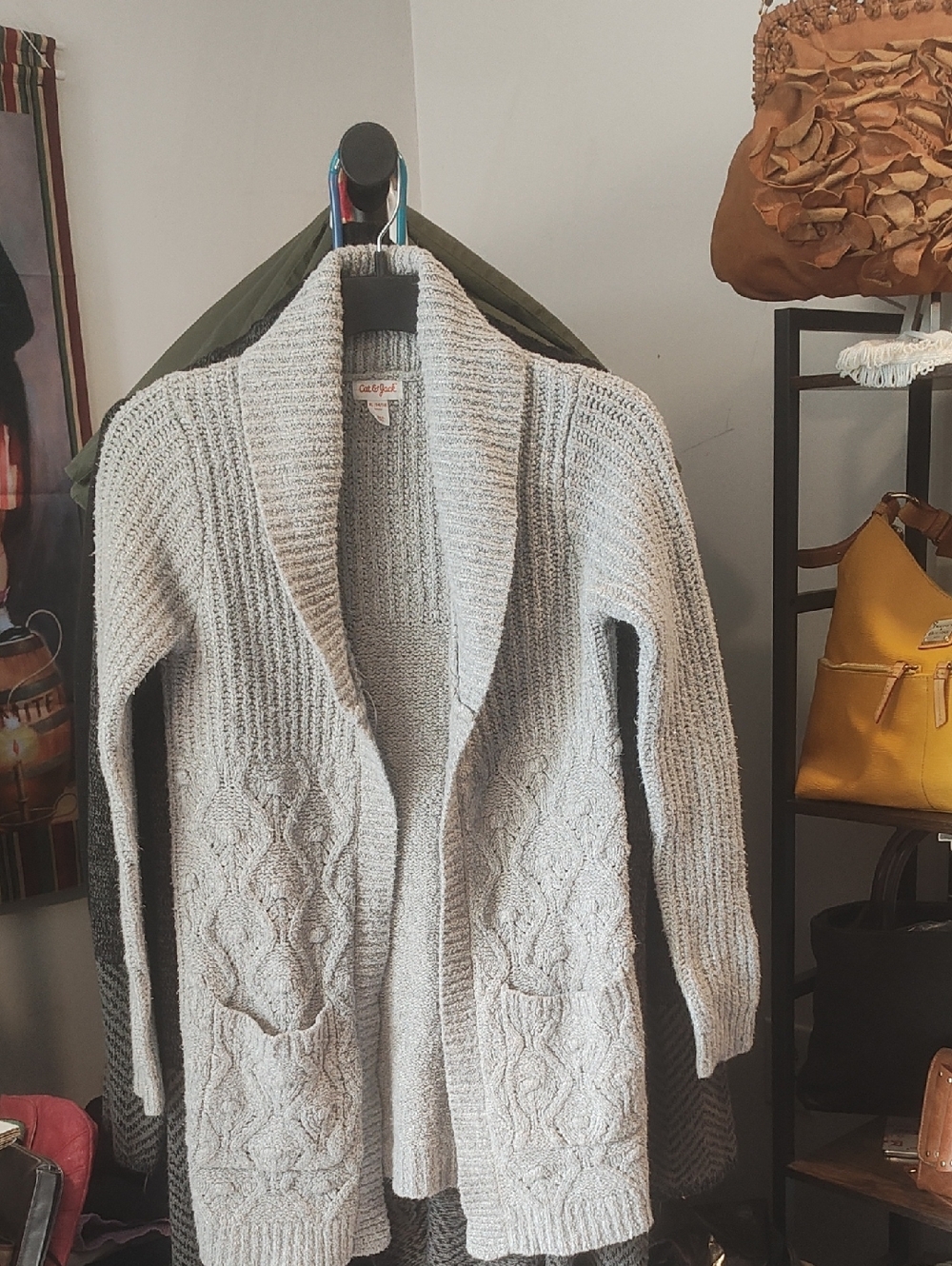 Cat & Jack Light Gray Open-Front Shawl Collar Cardigan 17 PTP